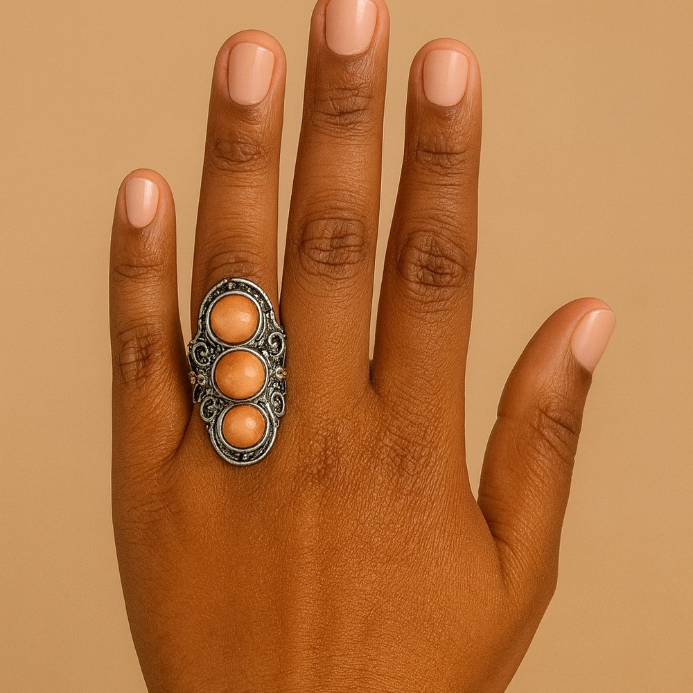 Elegant Silver and Orange Statement Ring